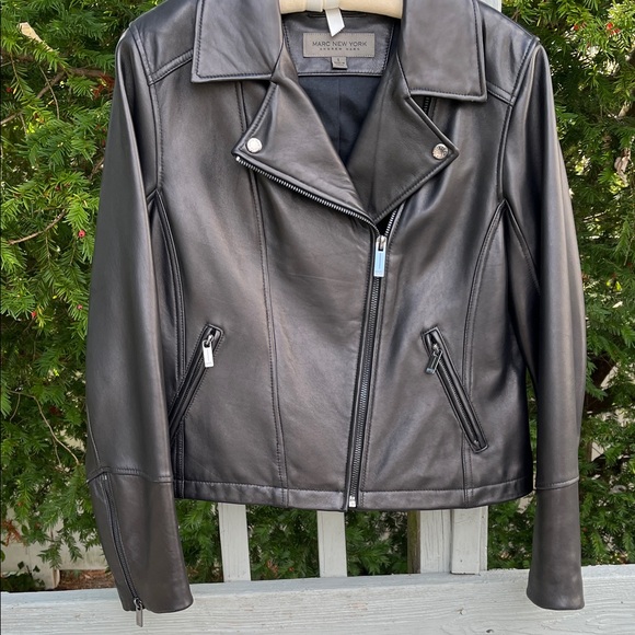 NWOT Marc New York Andrew Marc Black Leather Moto Biker Jacket Size L - Picture 1 of 14